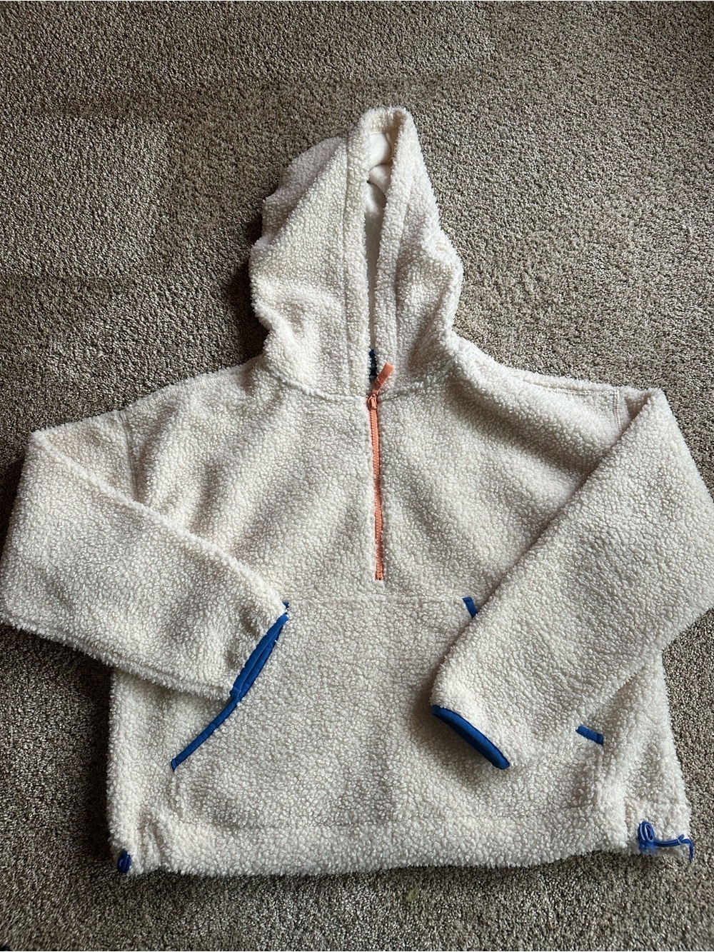 wild fable Cream Sherpa Hoodie with Blue Trim